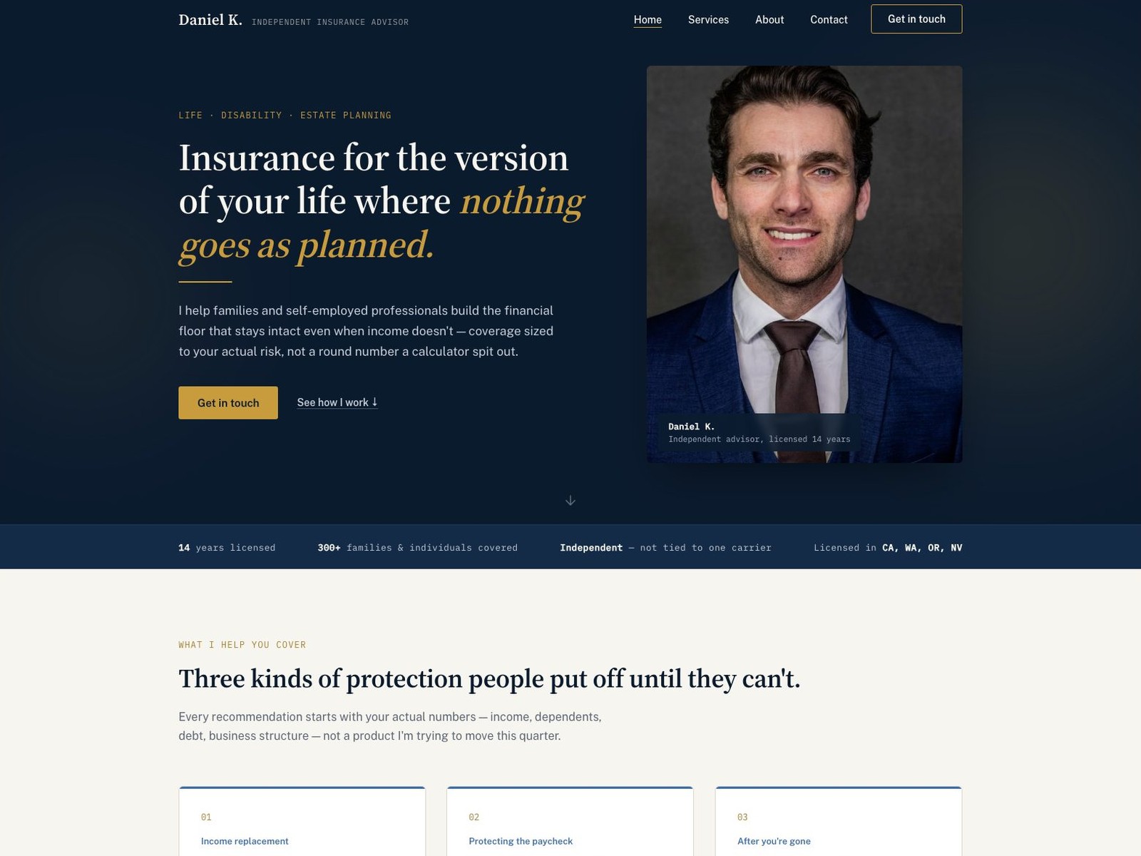 Daniel K. insurance advisor website preview